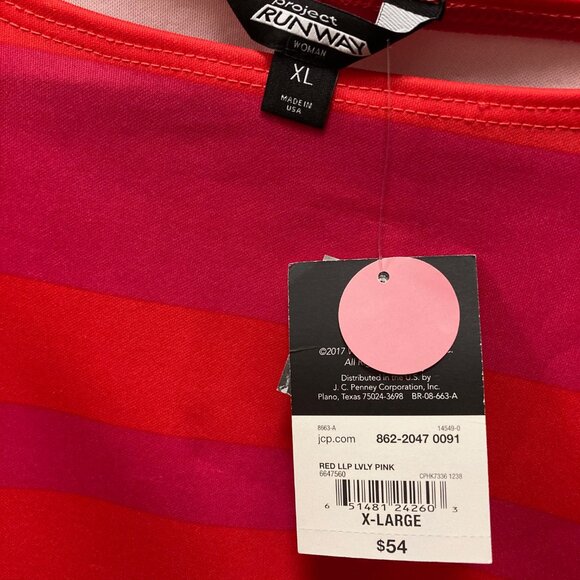 NWT Project Runway Pink Red Striped Midi Dress Size XL Extra Large Long Sleeves - Picture 9 of 9